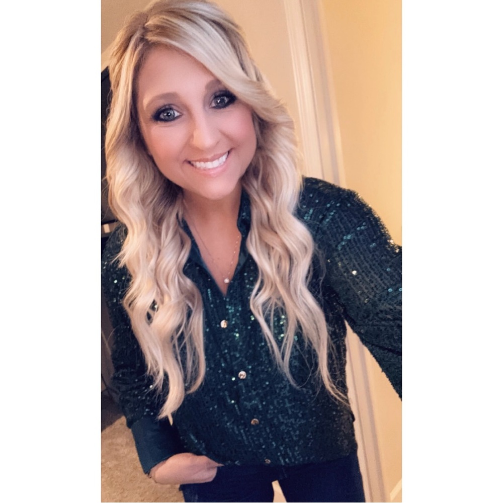 Green Sequin Button Down Shirt - image 1